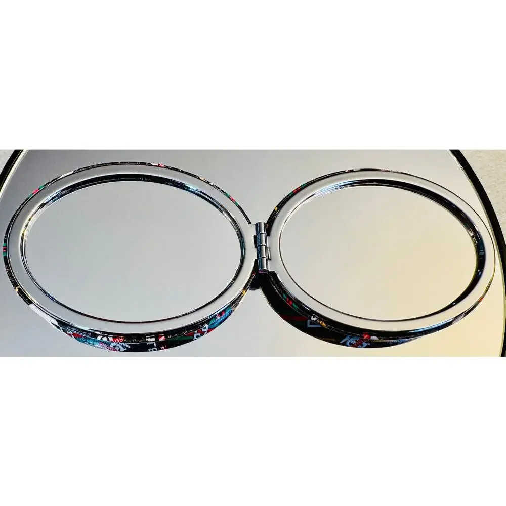 COMPACT MIRROR: Oval-Shaped Black, Red, Blue, Green w/80’s New Wave Design,NWOT